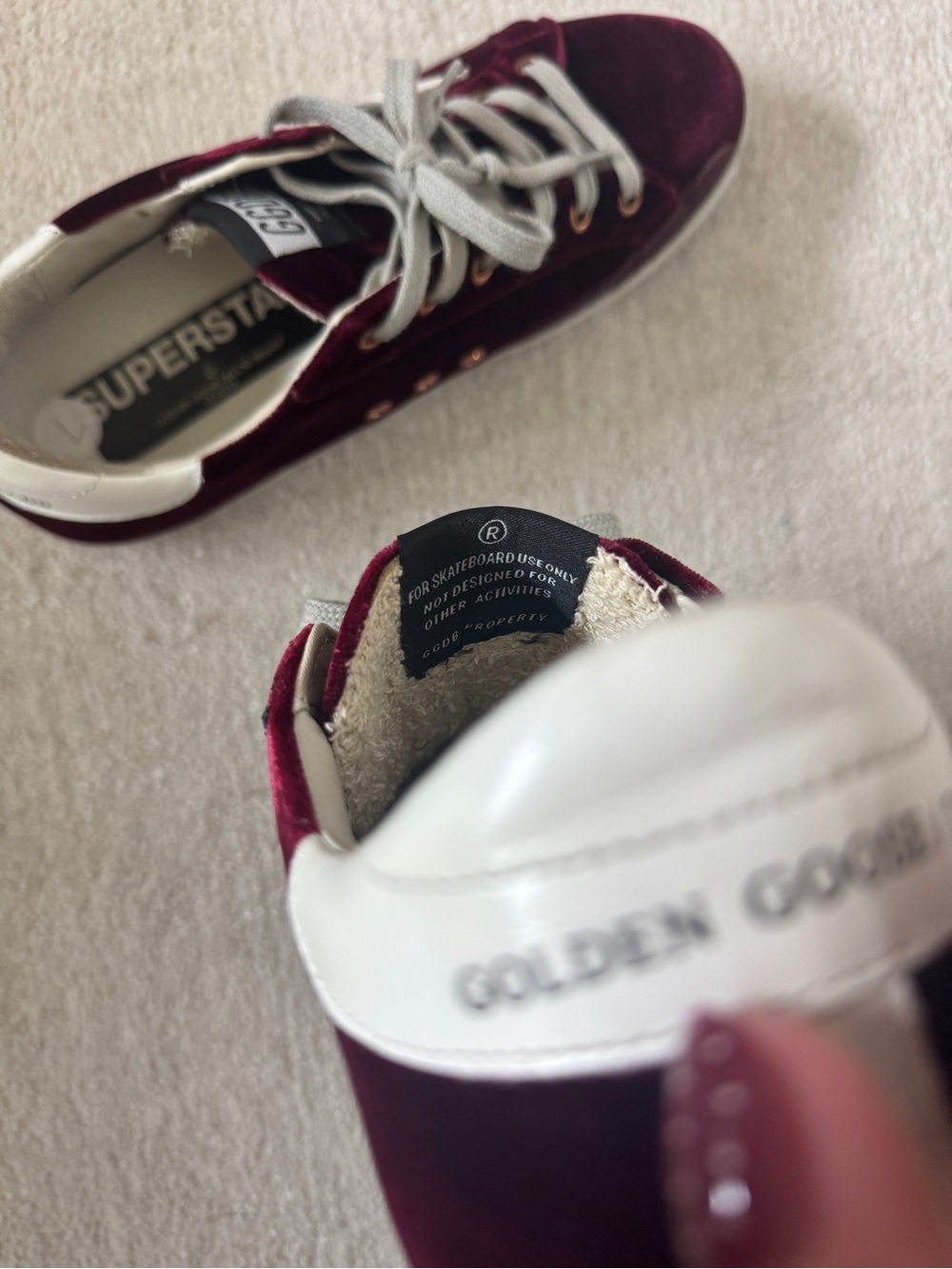 Golden Goose Velvet Burgundy Star Sneakers with White Heel - Picture 11 of 11